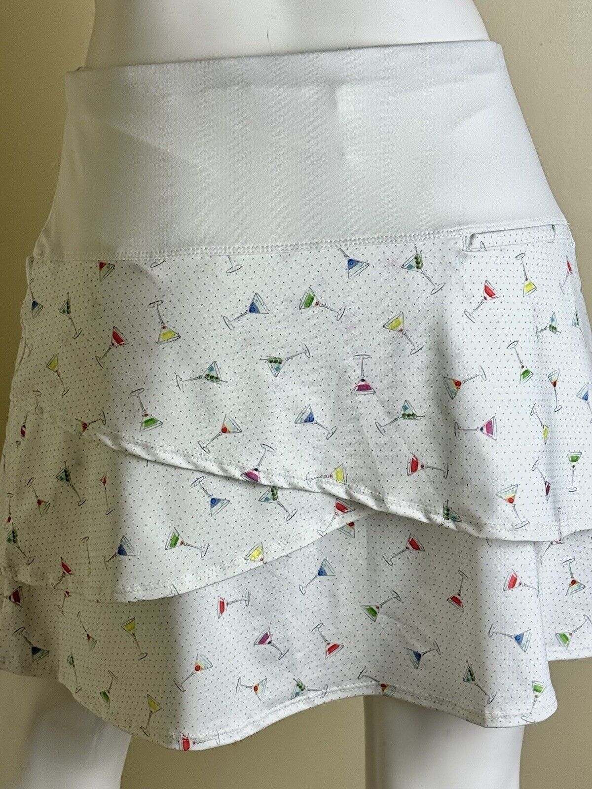 Lucky in Love Martini print ruffle layered Golf tennis skort Sz M