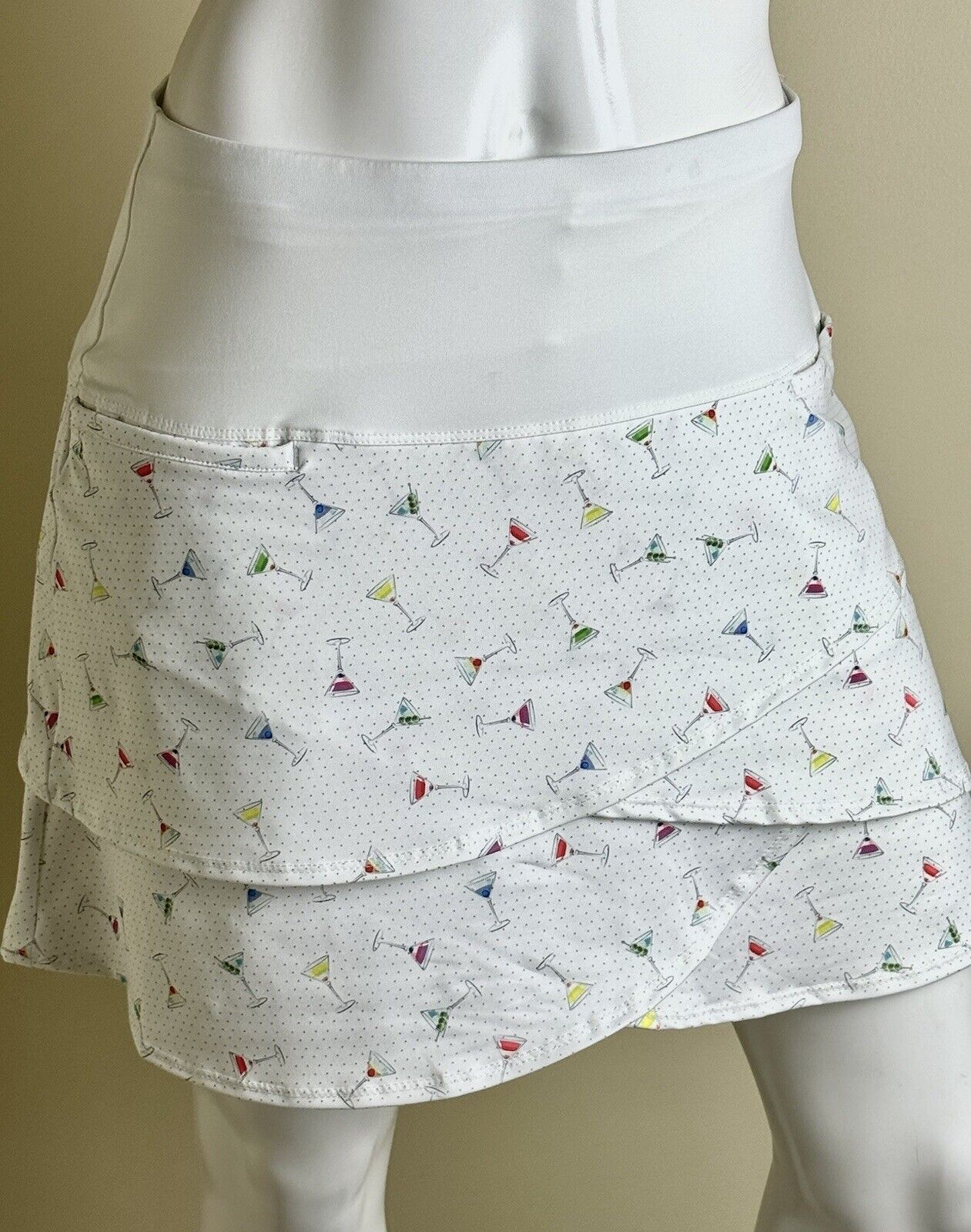 Lucky in Love Martini print ruffle layered Golf tennis skort Sz M