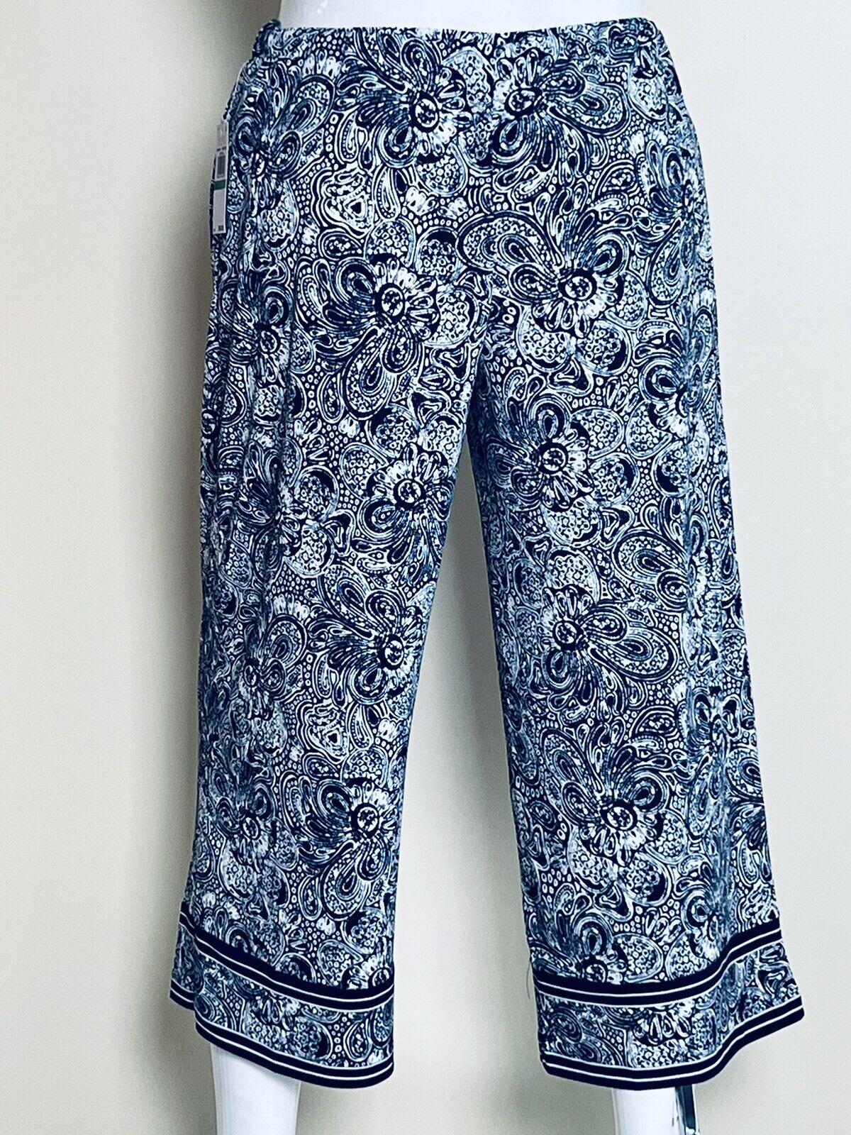 Michael Kors Womens Paisley Casual Wide Leg Pants Navy Blue,White Sz L (#1)