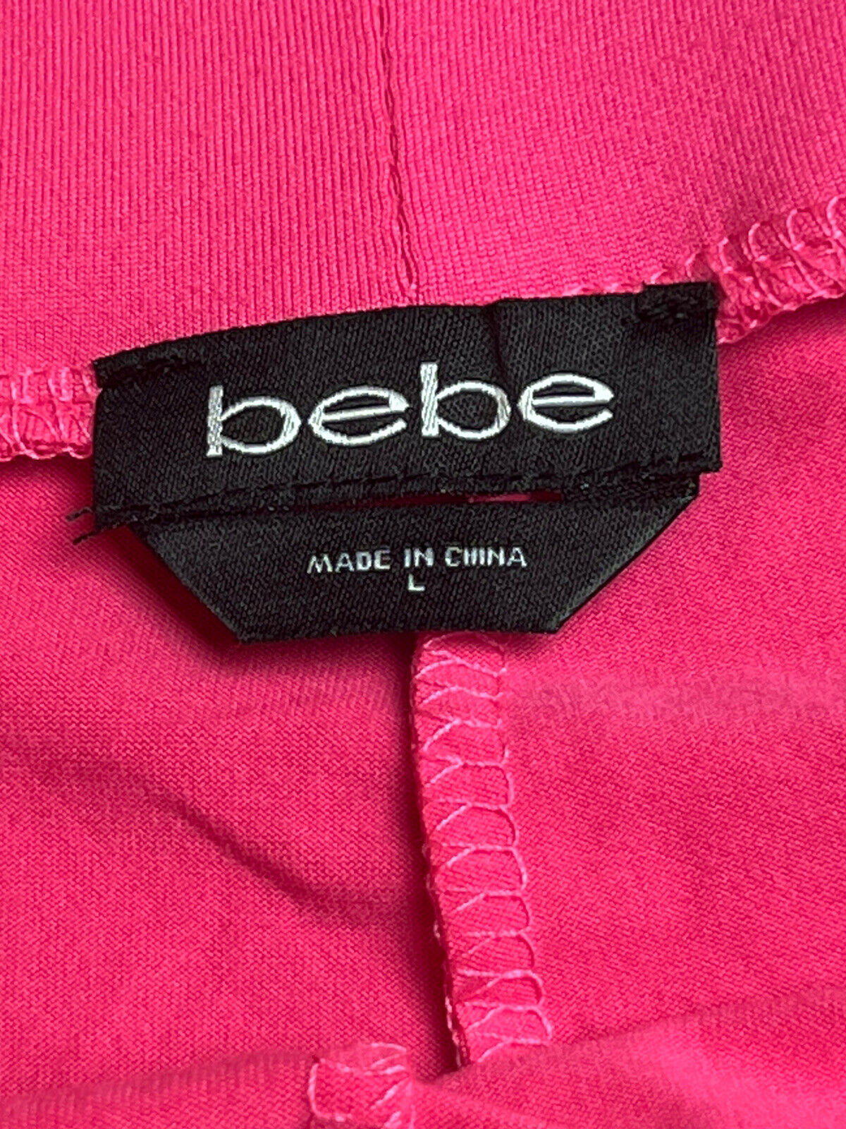 Bebe Hot Pink High Waisted Stretchy Biker Shorts Rhinestone Logo Size L