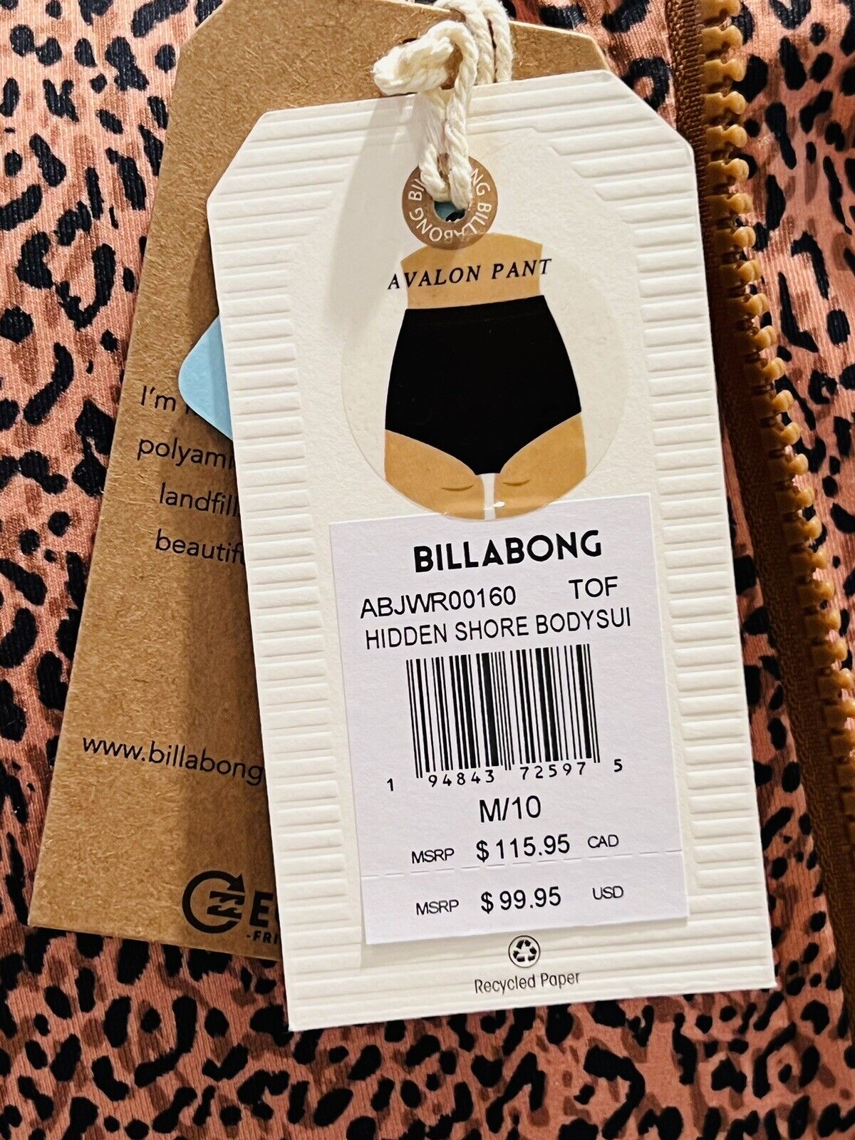 BILLABONG Biarritz Long Sleeve One-Piece Leopard Swimsuit Sz M/10 Bathing suit