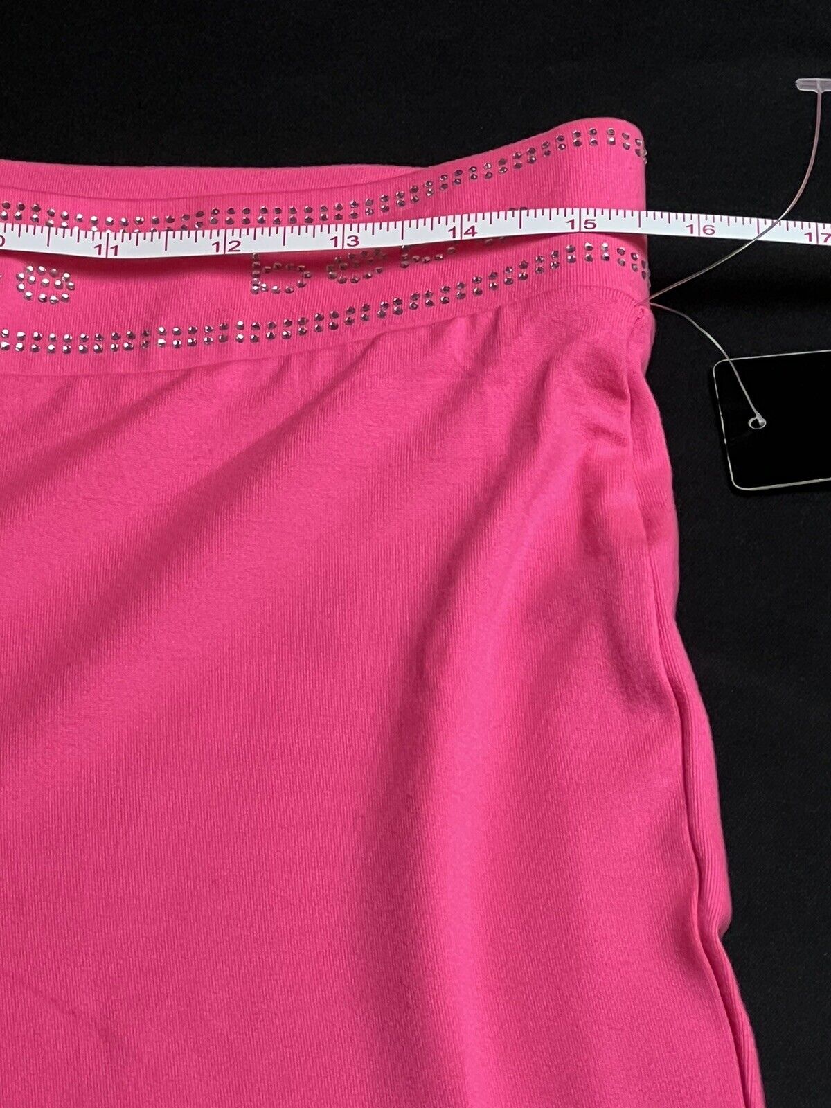 Bebe Hot Pink High Waisted Stretchy Biker Shorts Rhinestone Logo Size L