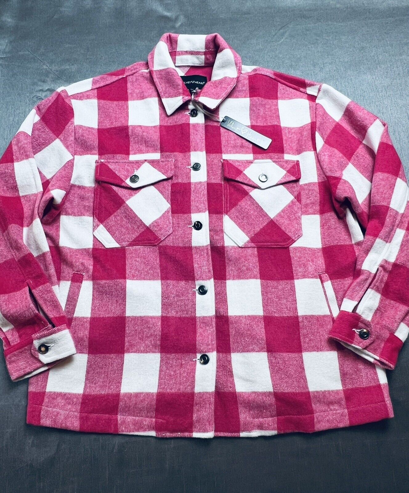 Velvet Heart Women’s Flannel Pink Plaid Long Sleeve Shirt Sz M