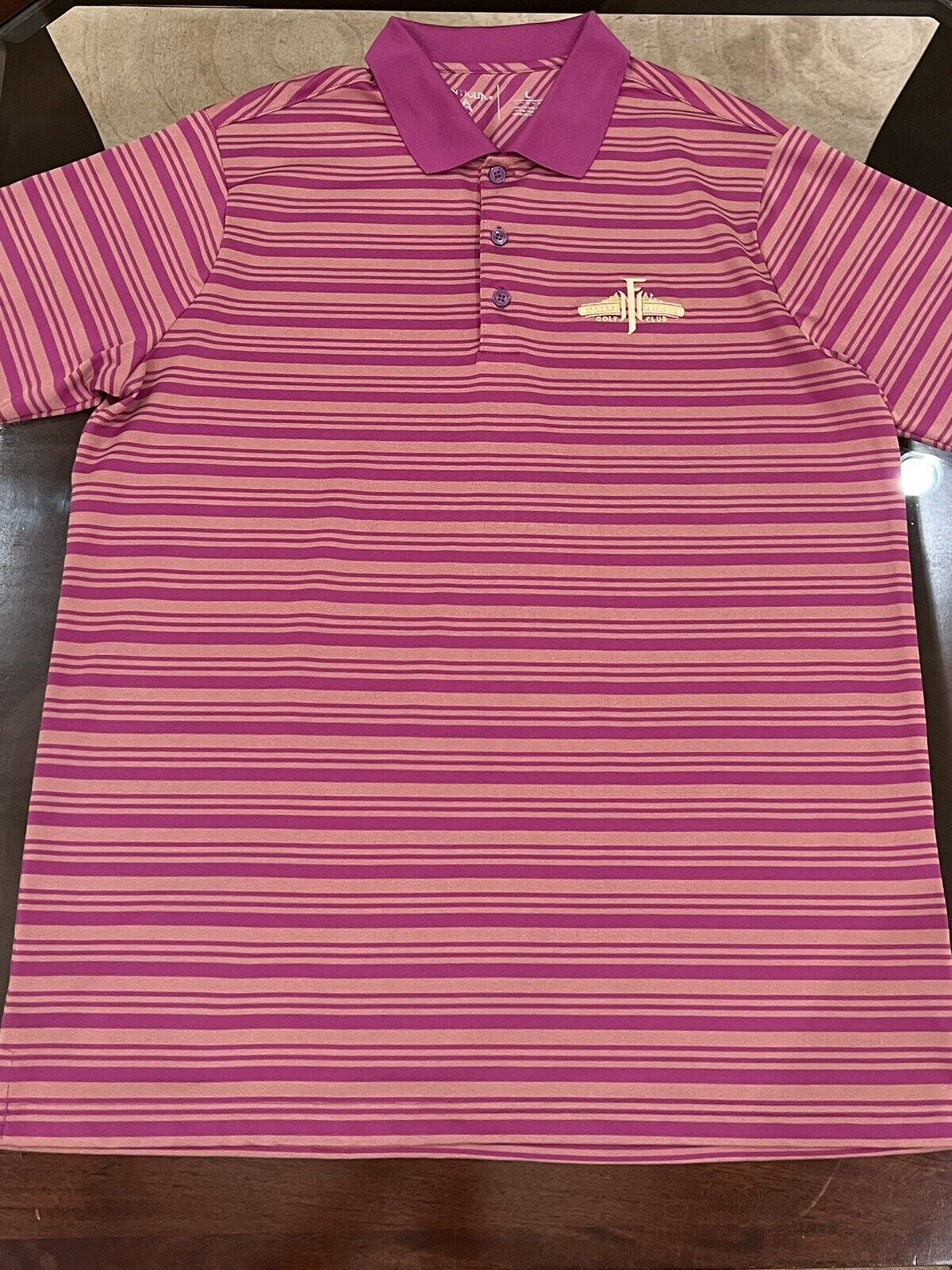 ANTIGUA Women's Golf Polo Shirt Pink w/stripes Sz L