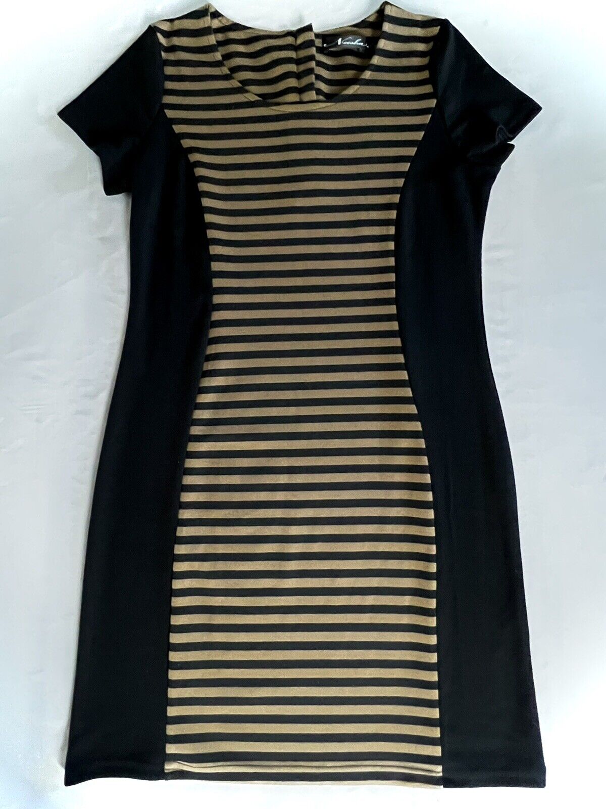 Neesha Women’s Dress Brown Black Stripes Sz L