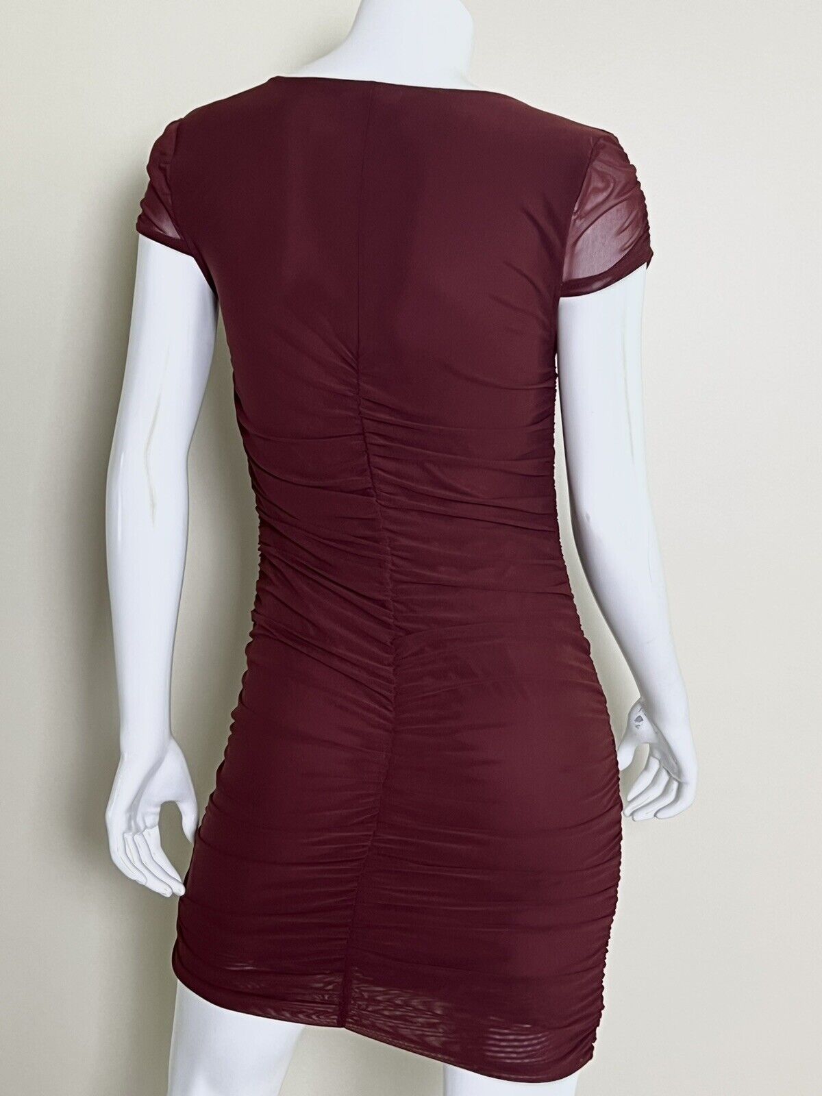 BB Dakota Steve Madden Sz M Dress Womens Ruched Stretch Cap Sleeve Marron Red