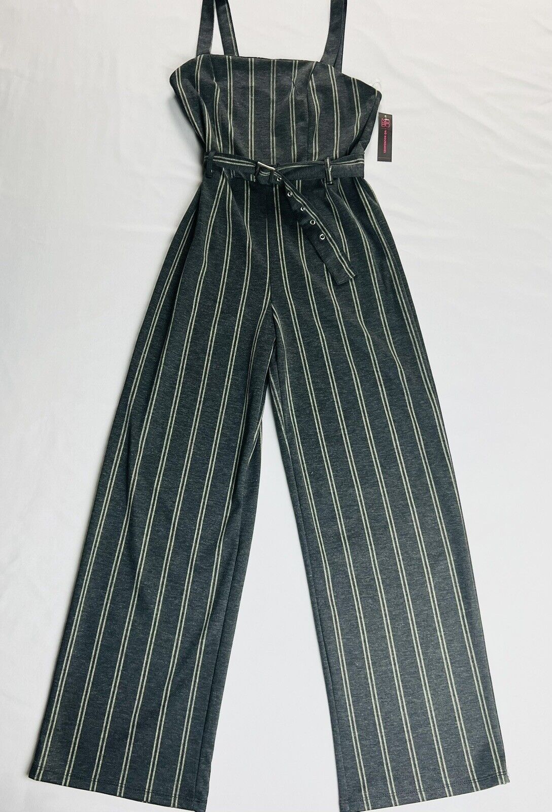 No Boundaries Women’s Striped Overall Jumpsuit Sz S Black