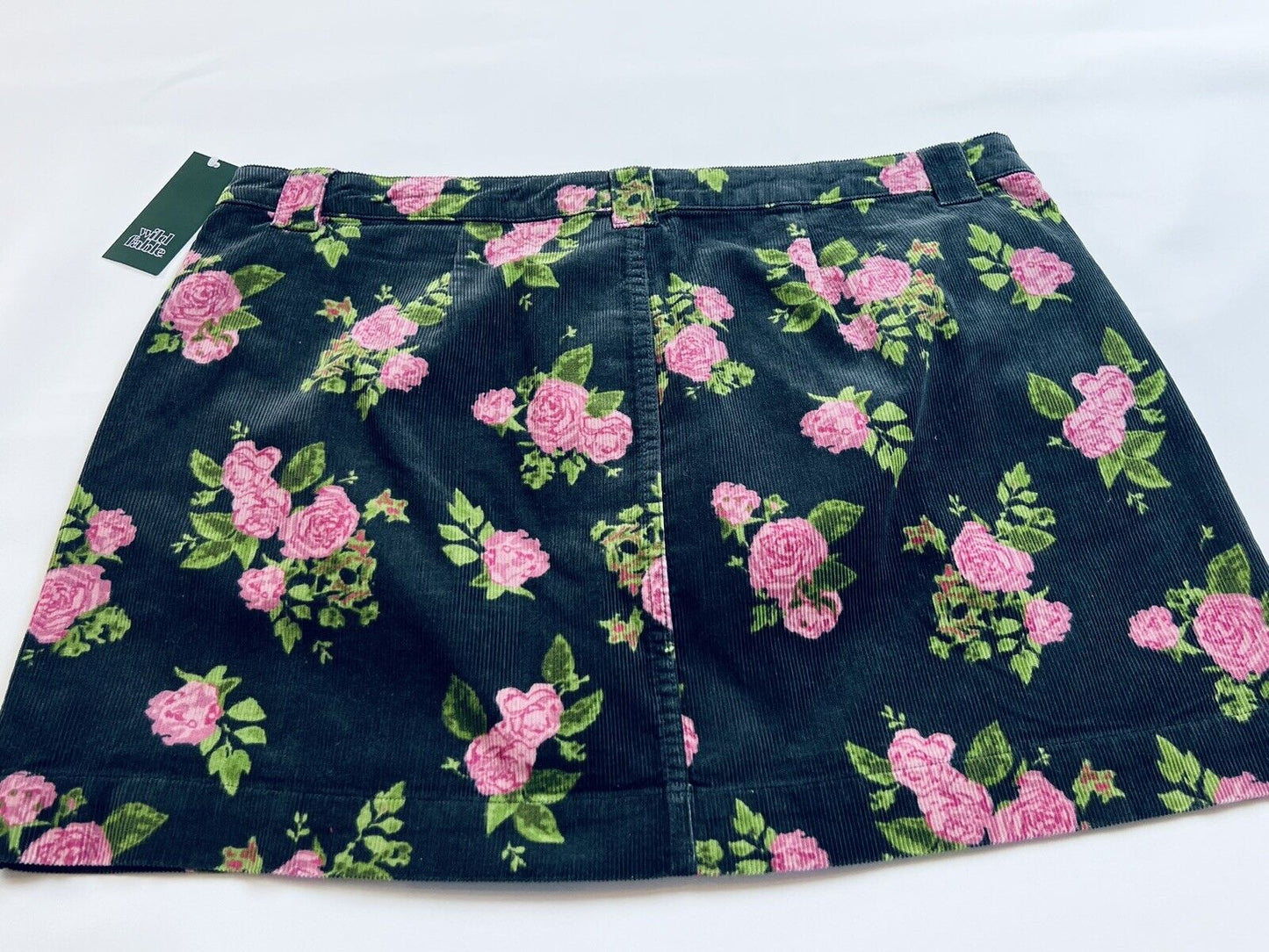 Wild Fable Women's High Rise Black Floral Corduroy Mini Skirt Size 10