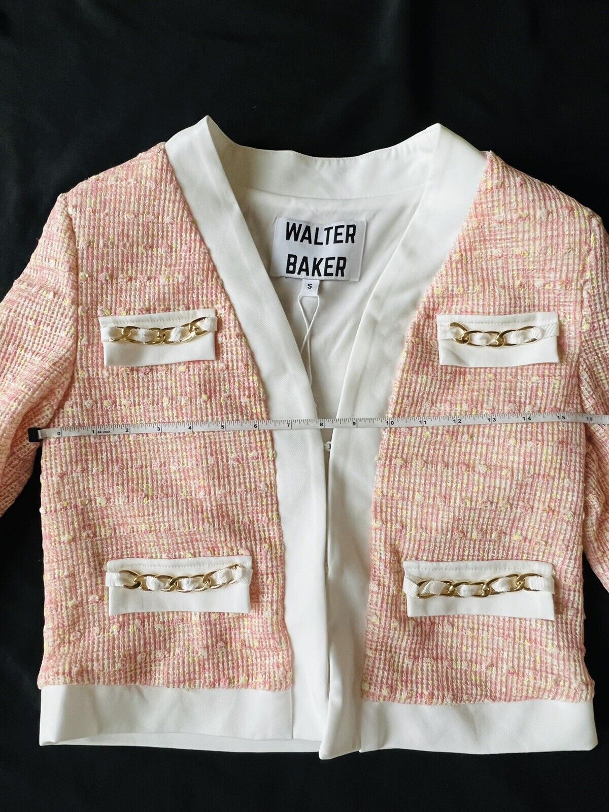 Walter Baker Women’s Pink Tweed Leather Trim Blazer Jacket Size S $268 Retail