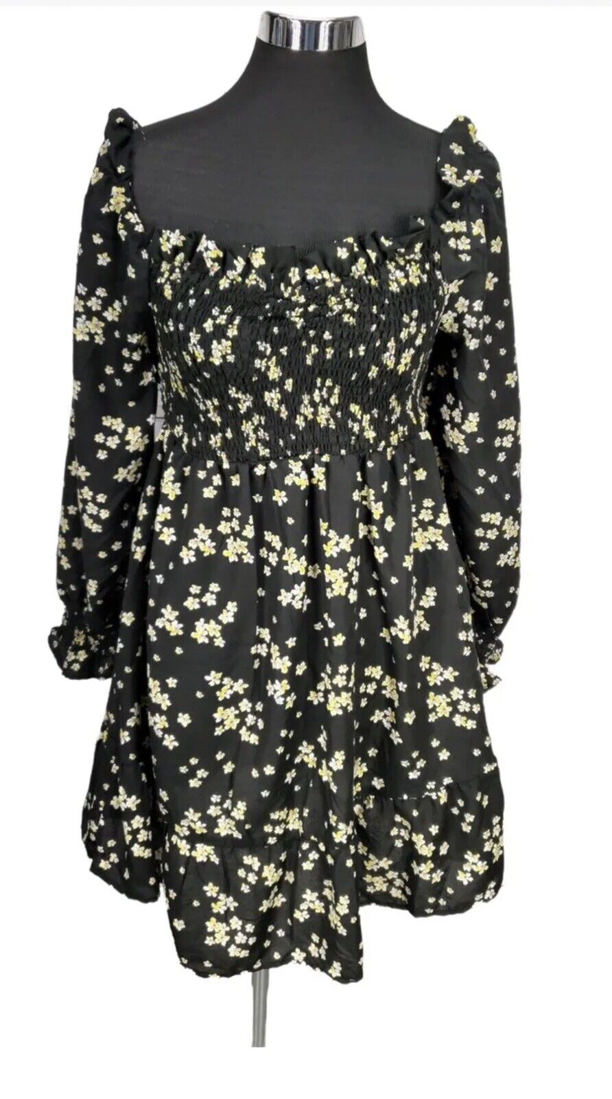 Hint of Blush Women's Floral Black Yellow Flower Long Sleeve Dress Size 1X