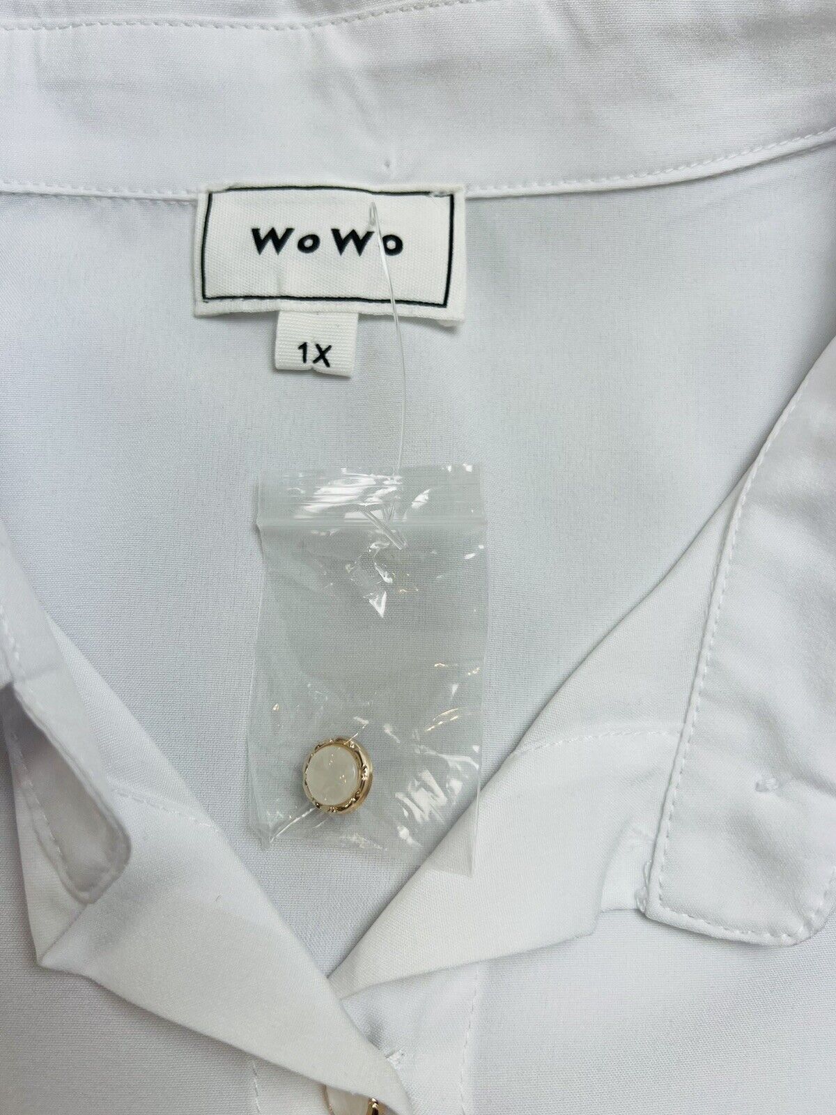 WOWO Women’s Blouse White Long Balloon Sleeve Shirt Sz 1X Top