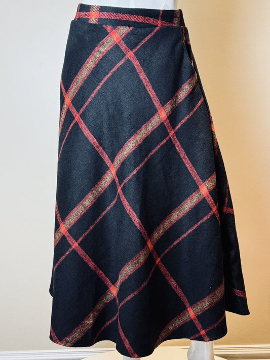 Tanming Elastic Waist Wool Plaid A-Line Pleated Long Skirt Sz S.       (52)