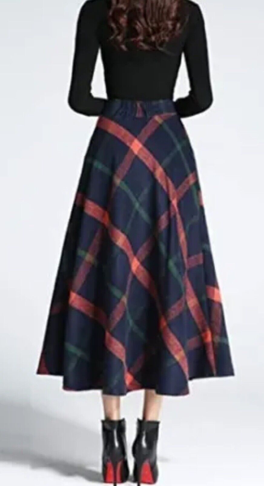 Tanming Elastic Waist Wool Plaid A-Line Pleated Long Skirt Sz S.       (52)