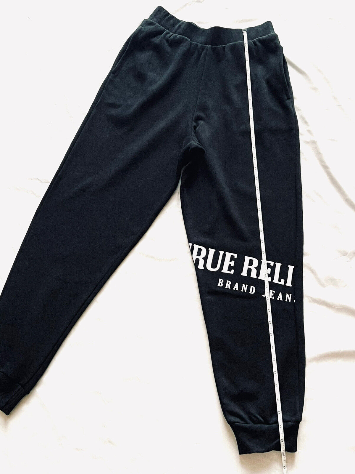 NEW TRUE RELIGION $99 BLACK HIGH RISE LOGO JOGGER PANTS SZ M