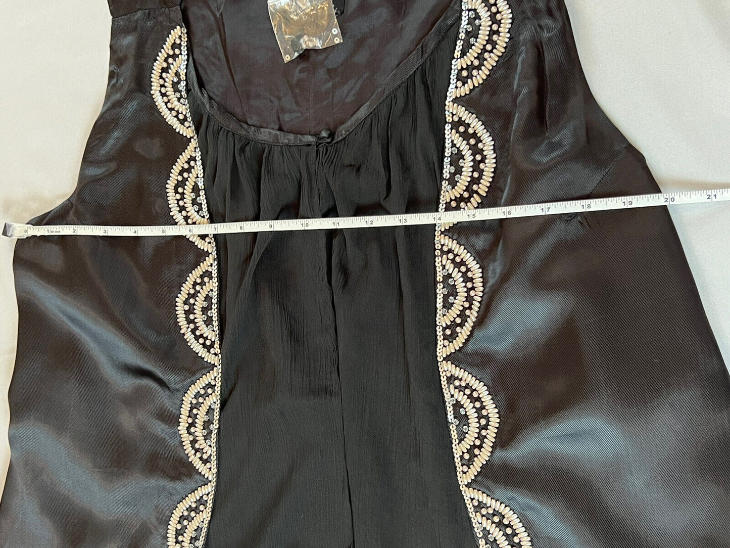 Olivia & Grace blouse with attached beaded satin vest Black Sz L