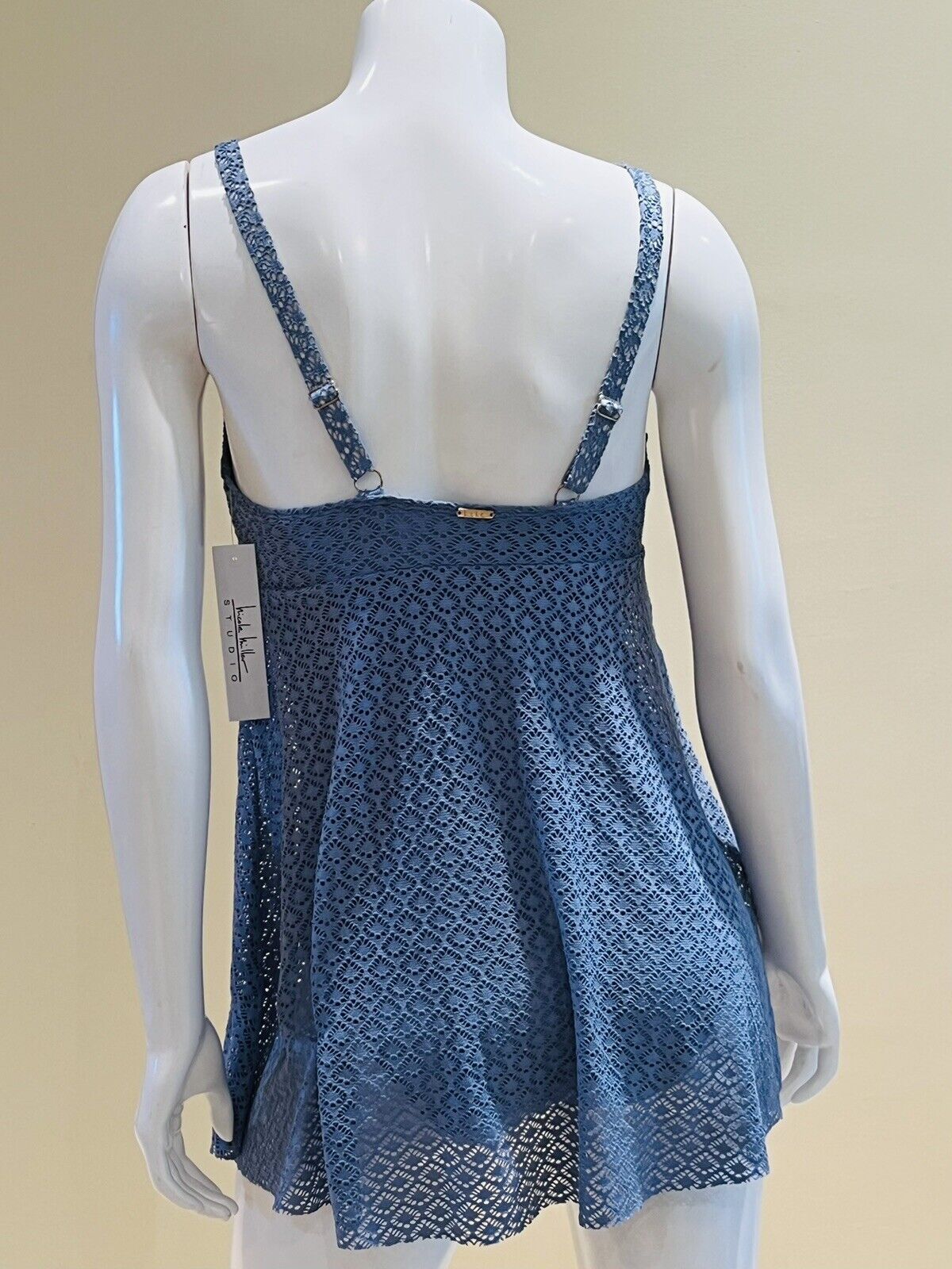 Nicole Miller One Pc Swimsuit Blue net Sz S swim dress Bathing suit