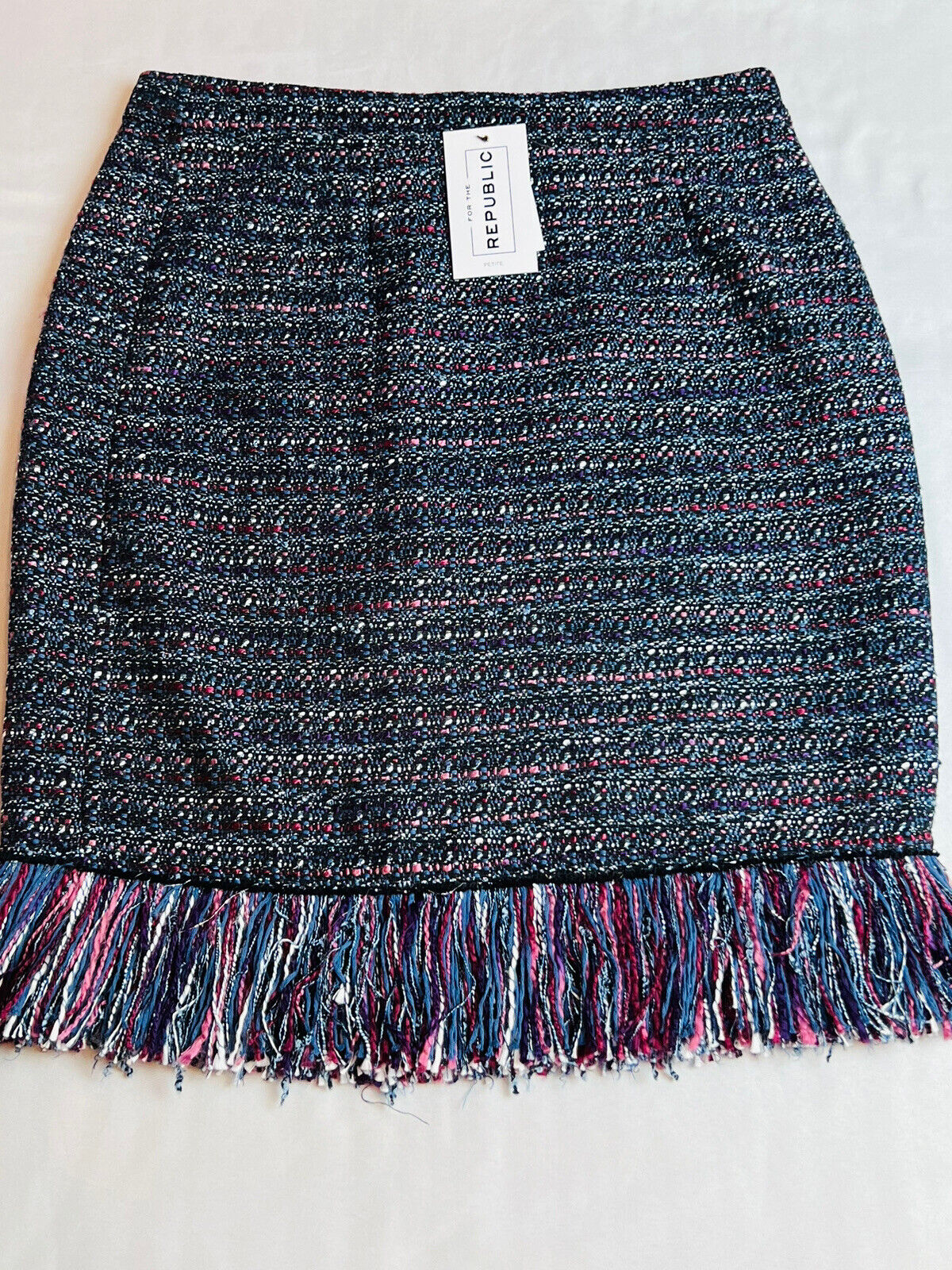 FOR THE REPUBLIC Women's Tweed Wool Blend Fringed-hem Pencil Skirt Sz 8P Multi