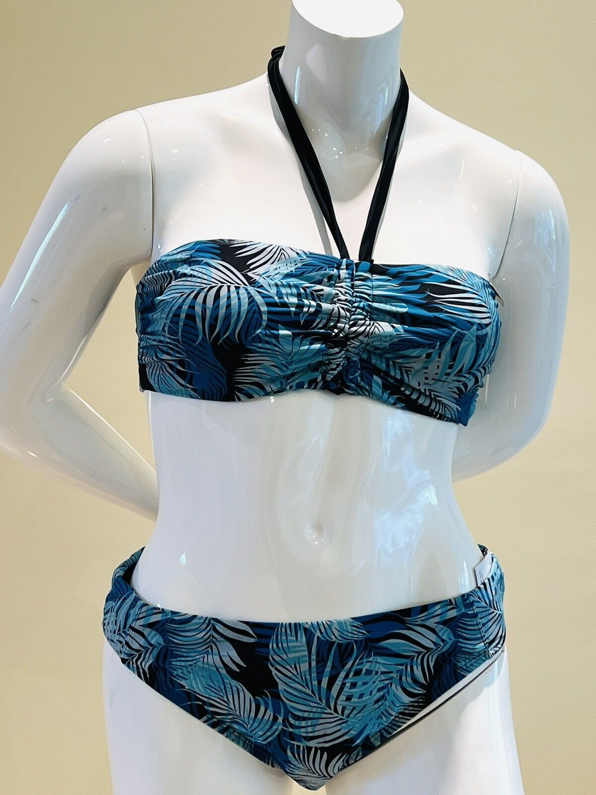 Time And True 2 Pc Bathing Suit Size XL Top 1X Bottom Blue Palms Print Bikini