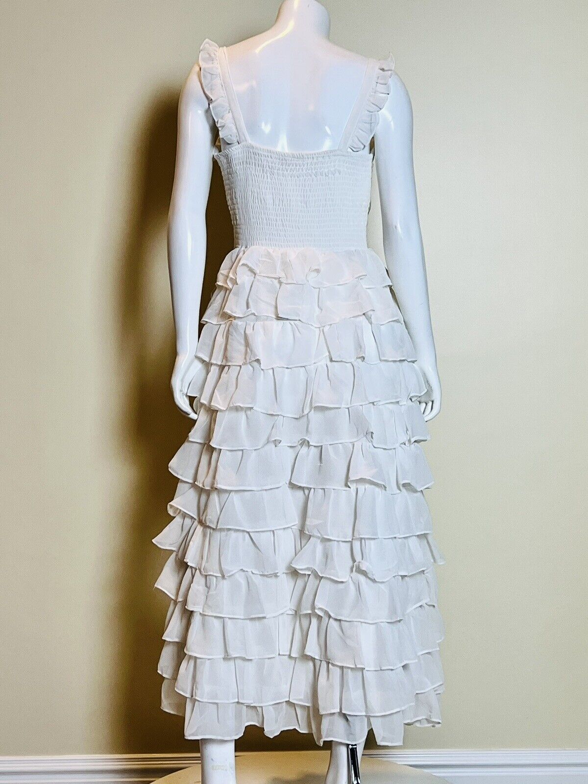 Kings Road Women’s Ruffled Formal Evening Dress Gown Sz L White