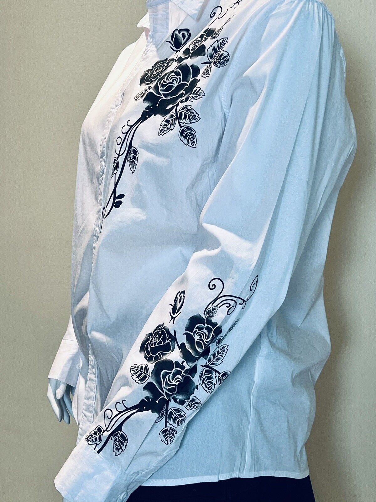 Coofandy Women’s Long Sleeve Button Up Shirt White Flowers Printed Sz 2XL (6)