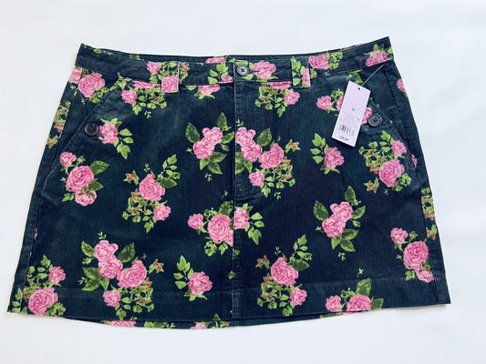 Wild Fable Women's High Rise Black Floral Corduroy Mini Skirt Size 10