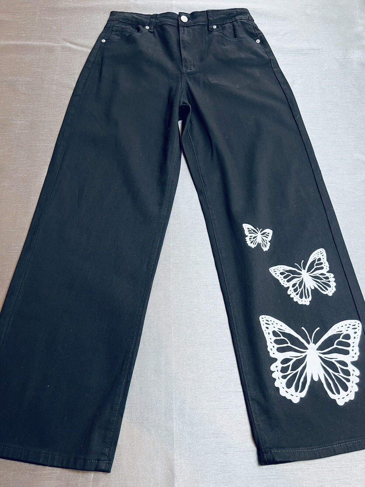 Vintage Kiss Women's Black Denim Jeans Size L Butterfly Print