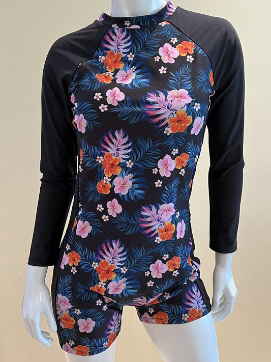 One Pc Swimsuit Multicolor floral long sleeves Sz XL Bathing suit