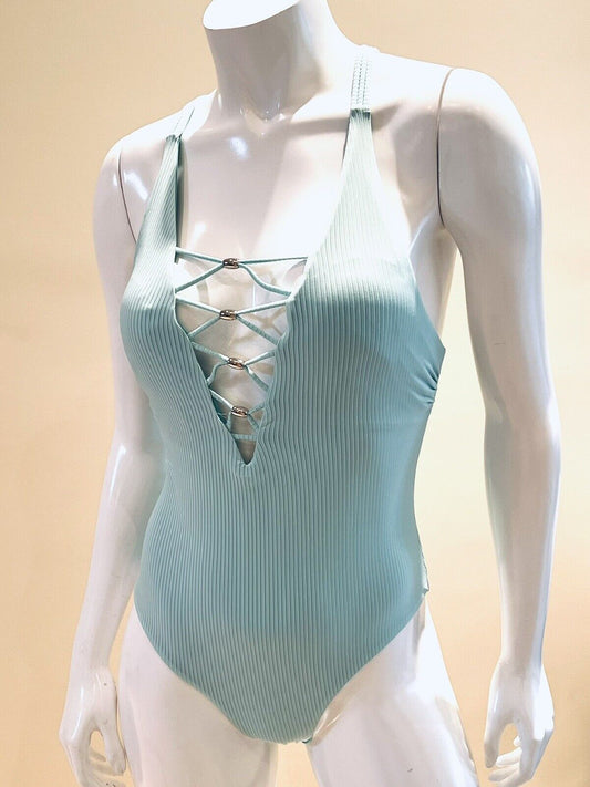 One Piece Swimsuit Women’s Sz M Mint Green Reversible Bathing Suits