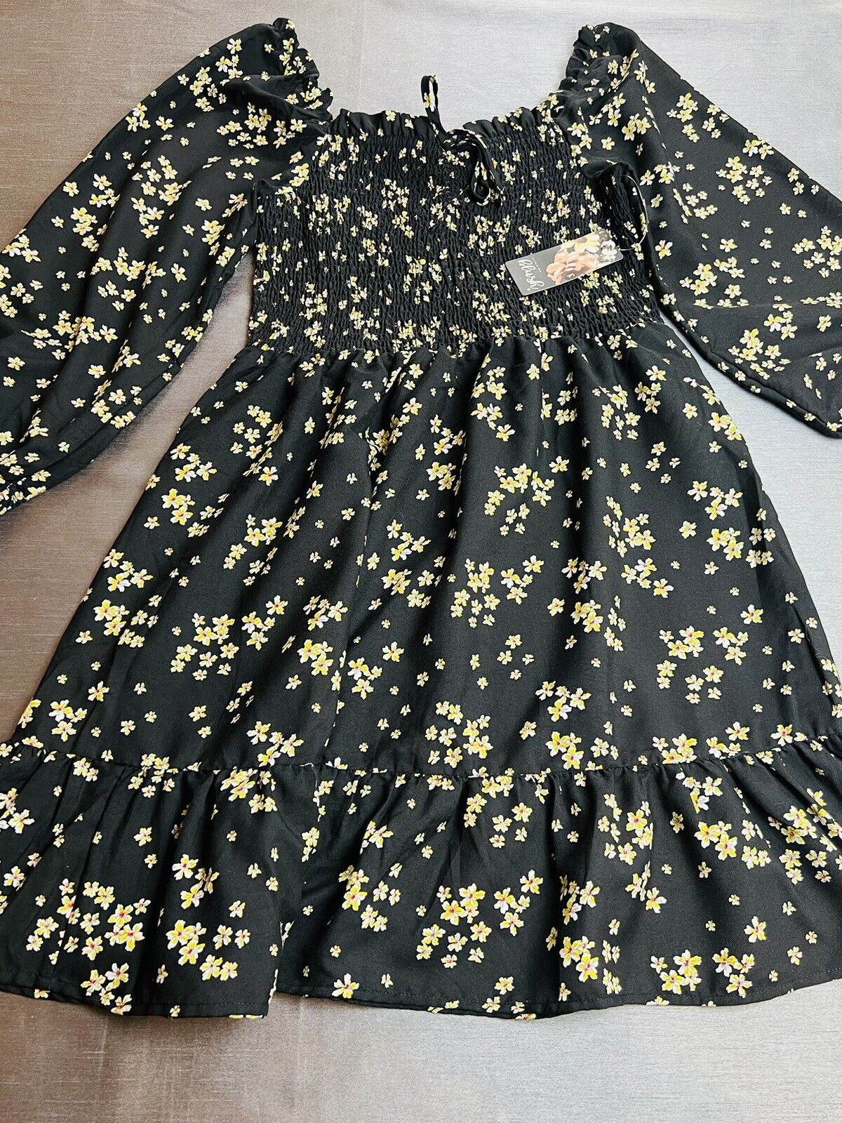 Hint of Blush Women's Floral Black Yellow Flower Long Sleeve Dress Size 1X