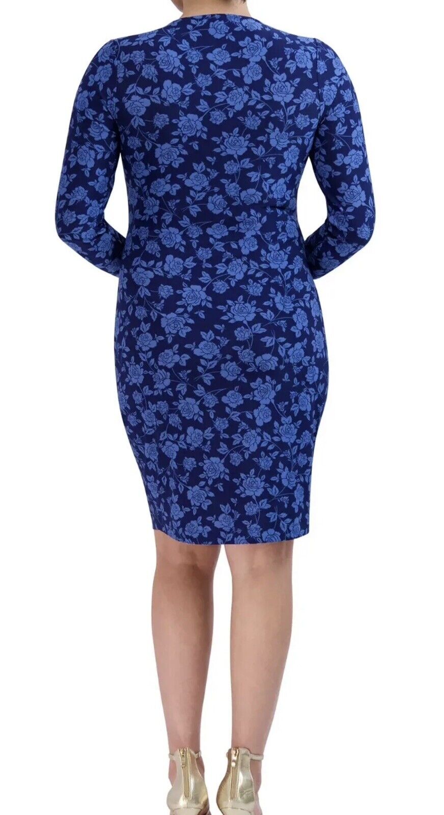 BCBG Paris Women's Ring Dress Blue Flowers w/Long Sleeves Size M (8-10) (#1)