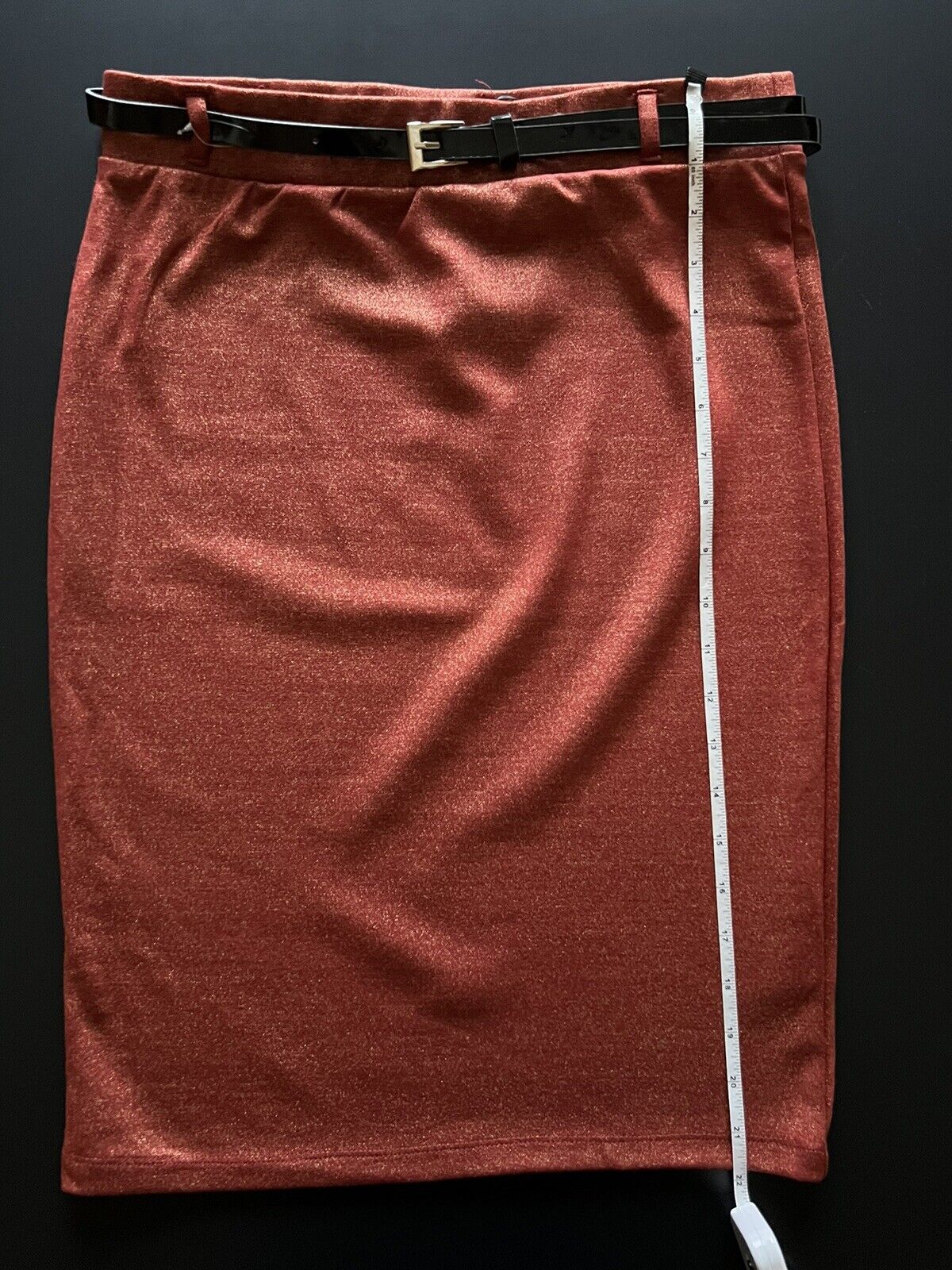 Iris Los Angeles Women's Pencil Skirt Knee Length Silver Orange w/Belt Sz L