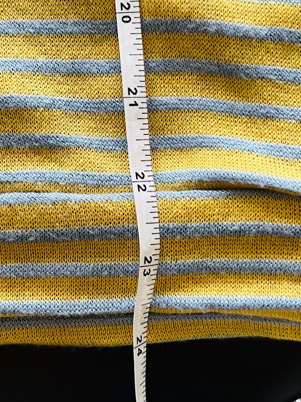 BLU PEPPER Women's Sweater Sz L Yellow w/Gray Stripes Open on Back