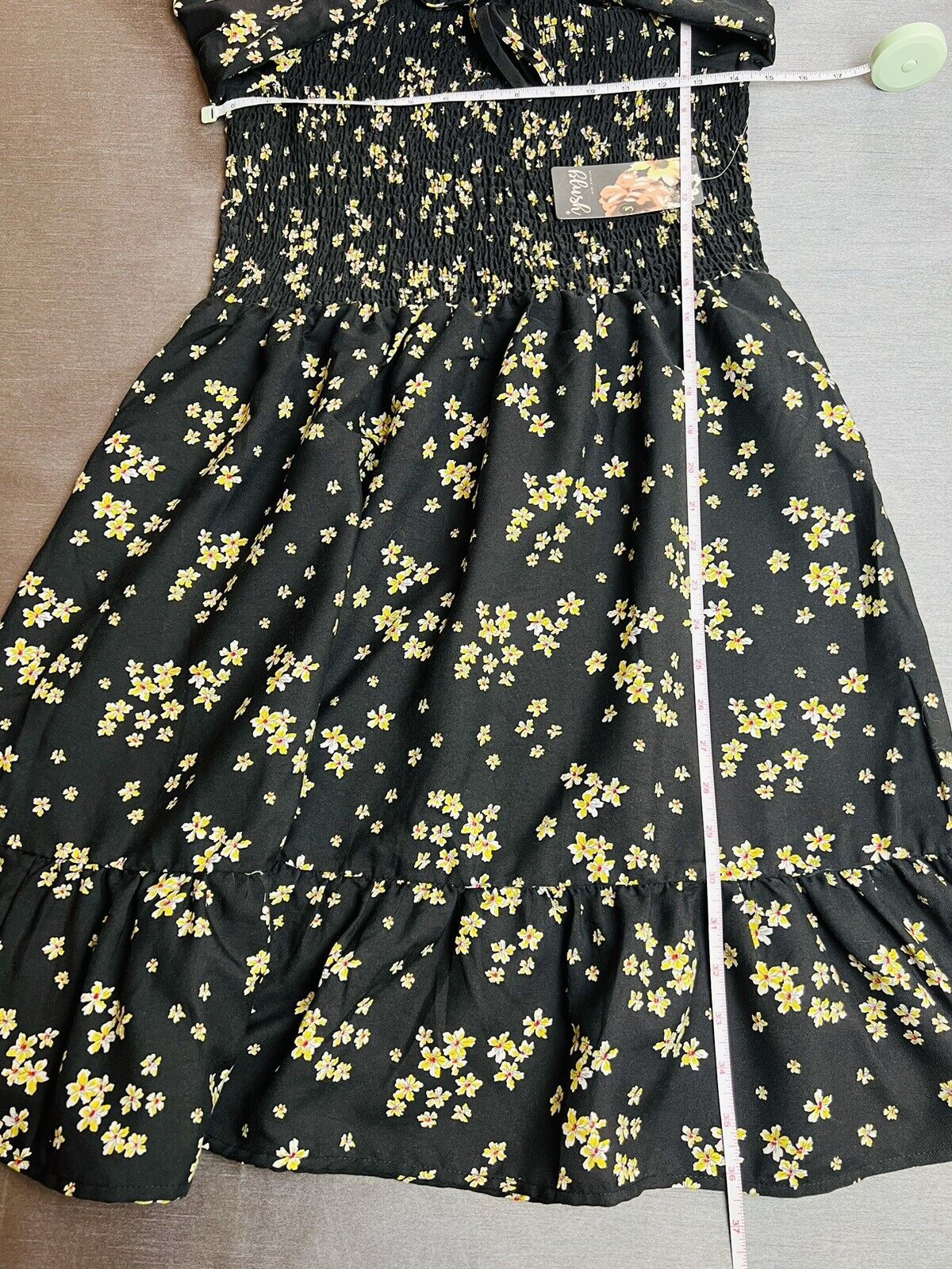 Hint of Blush Women's Floral Black Yellow Flower Long Sleeve Dress Size 1X