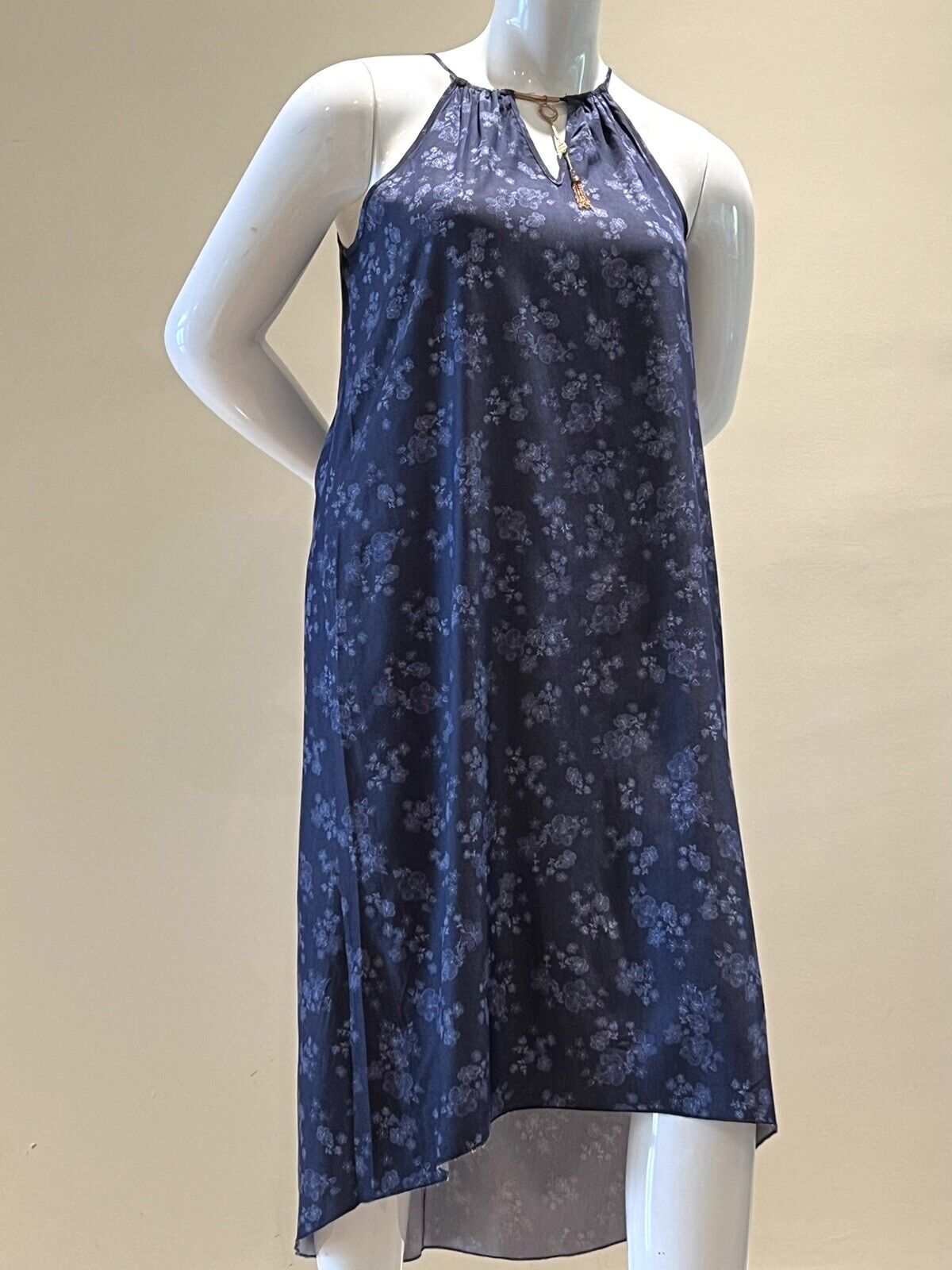 Mlle Gabrielle Women's Blue Floral Sleeveless Maxi Dress Sz L