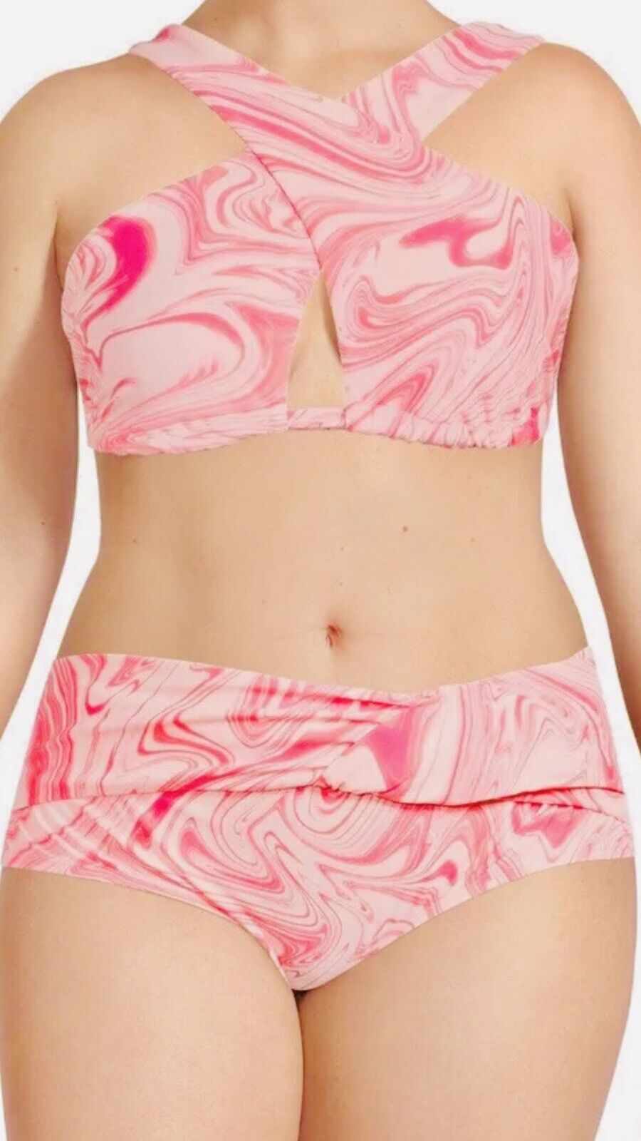 Time and Tru Women’s Pink Swirl Cross Front Convertible Back Bikini Sz XL