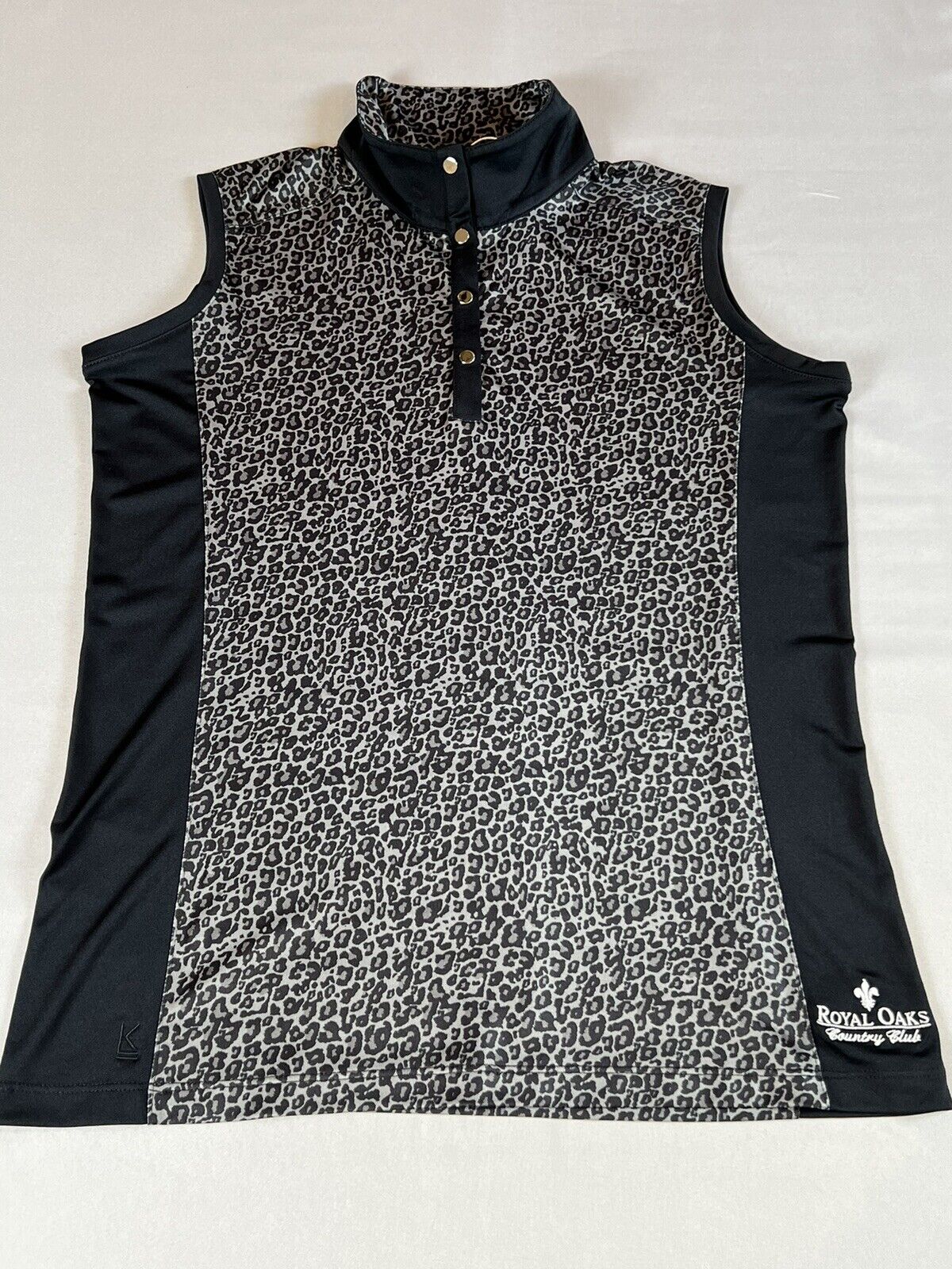 Kate Lord Women’s Golf Polo Shirt Black Leopard Sz M