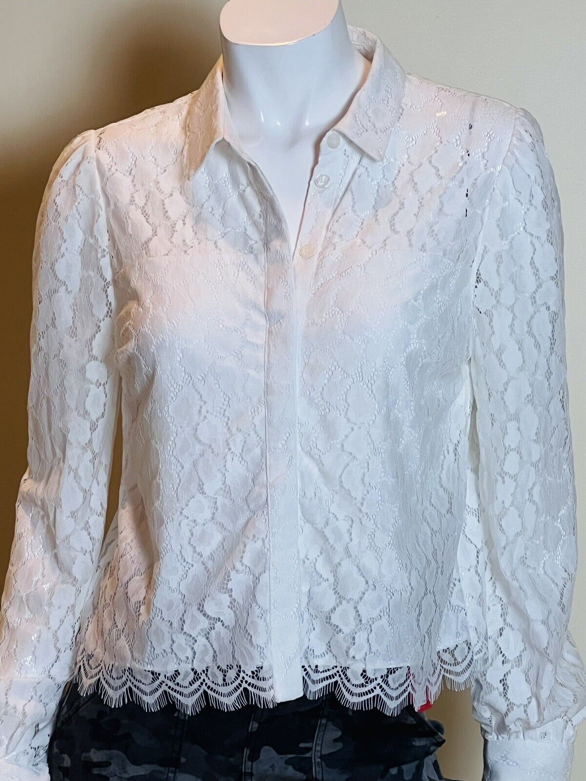 Philosophy Lace Top Women’s Sz M White Long Sleeve $98 Retail (2)