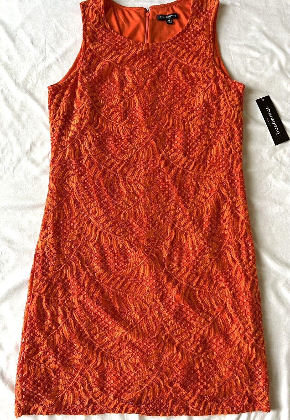 Shagarano Women's Orange Round Neck Crochet Lace Maxi Dress Sz 14 $118 MSRP