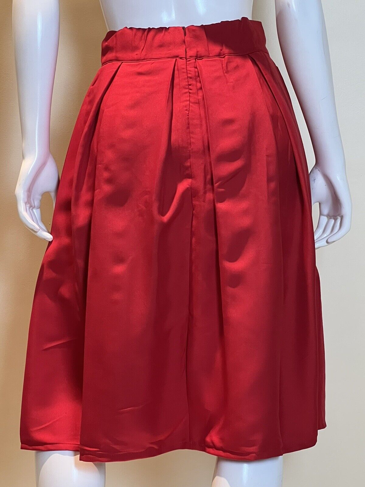 Women’s A Line Pleated Vintage Skirt High Waist Midi Skater Bow Tie Sz S (6)