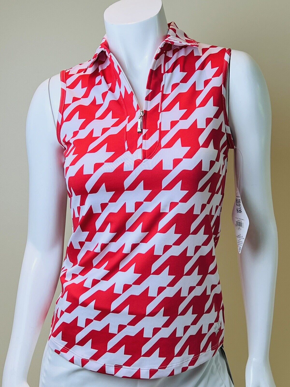 Jofit Womens Polo Shirt Sleeveless Red White Golf Stretch top Sz XS