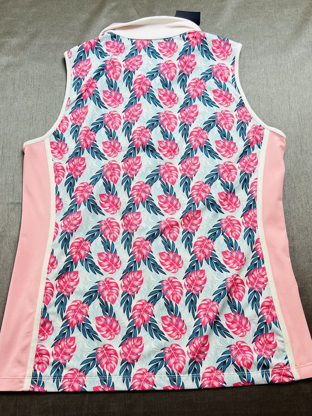 Lohla Woman’s Golf Shirt Sleeveless Multicolor Sz XL Pink Palm Leave Print