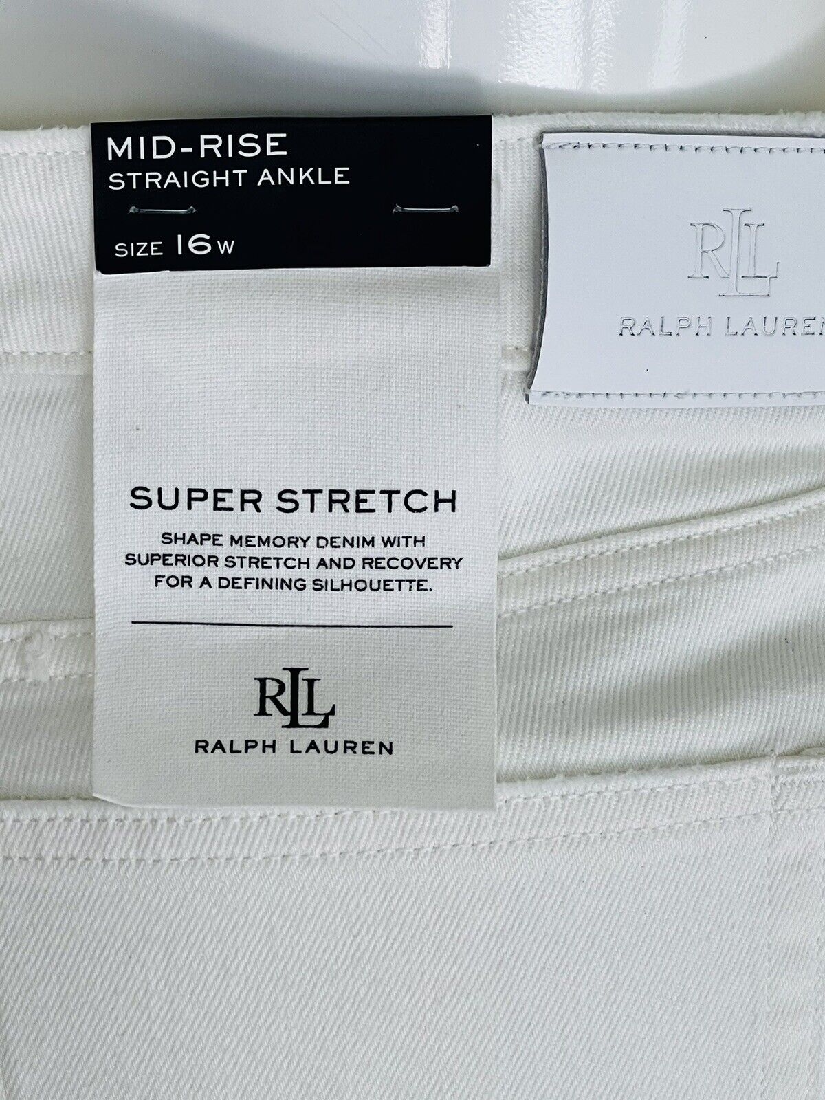 Ralph Lauren Women’s Distressed Patchwork Straight Stretch Jeans White Sz 16 NWT