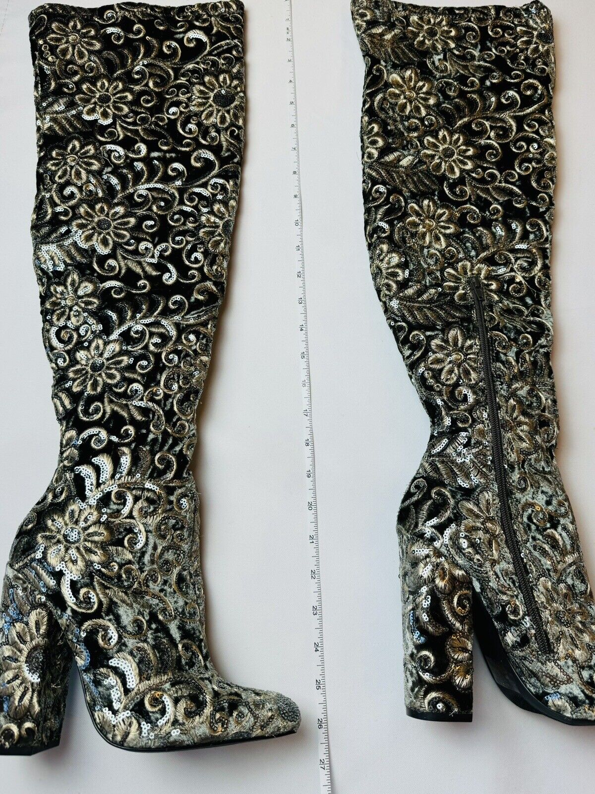 “Renni” over the knee boots by Lauren Lorraine, Silver Black, size 5.5