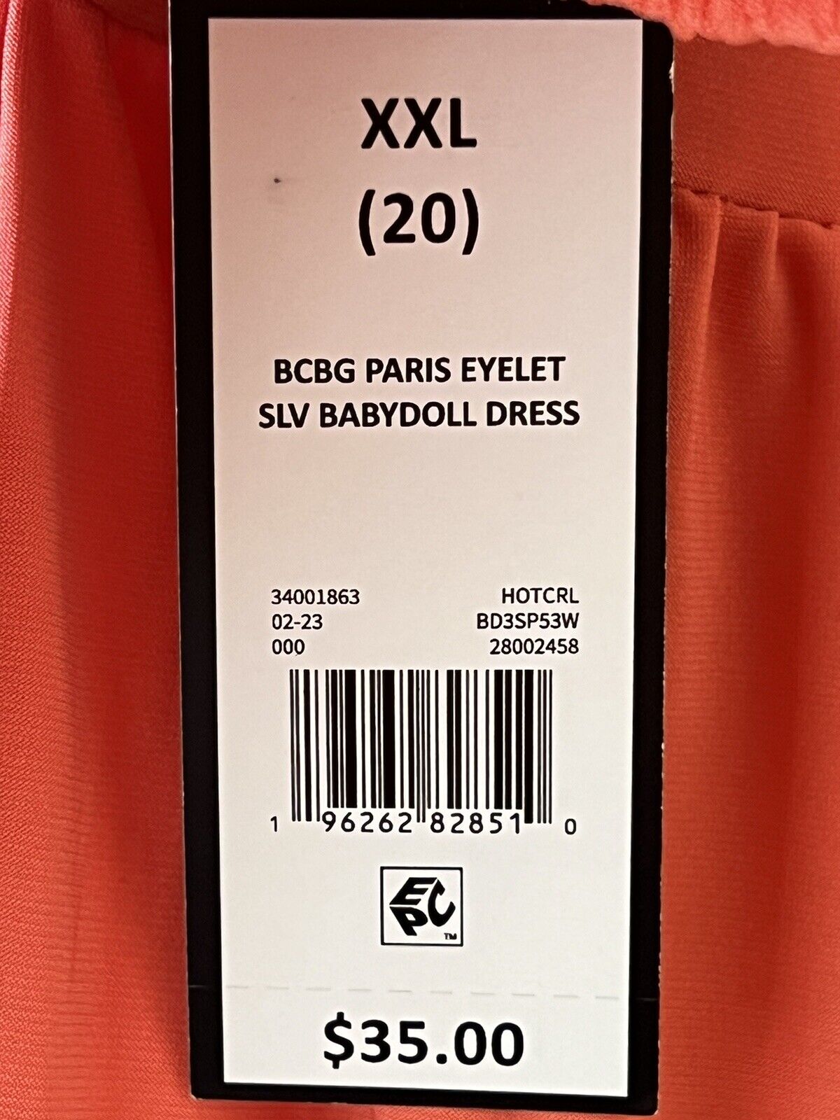 BCBG Paris Women's Babydoll Mini Dress Size 2XL Orange (#2)