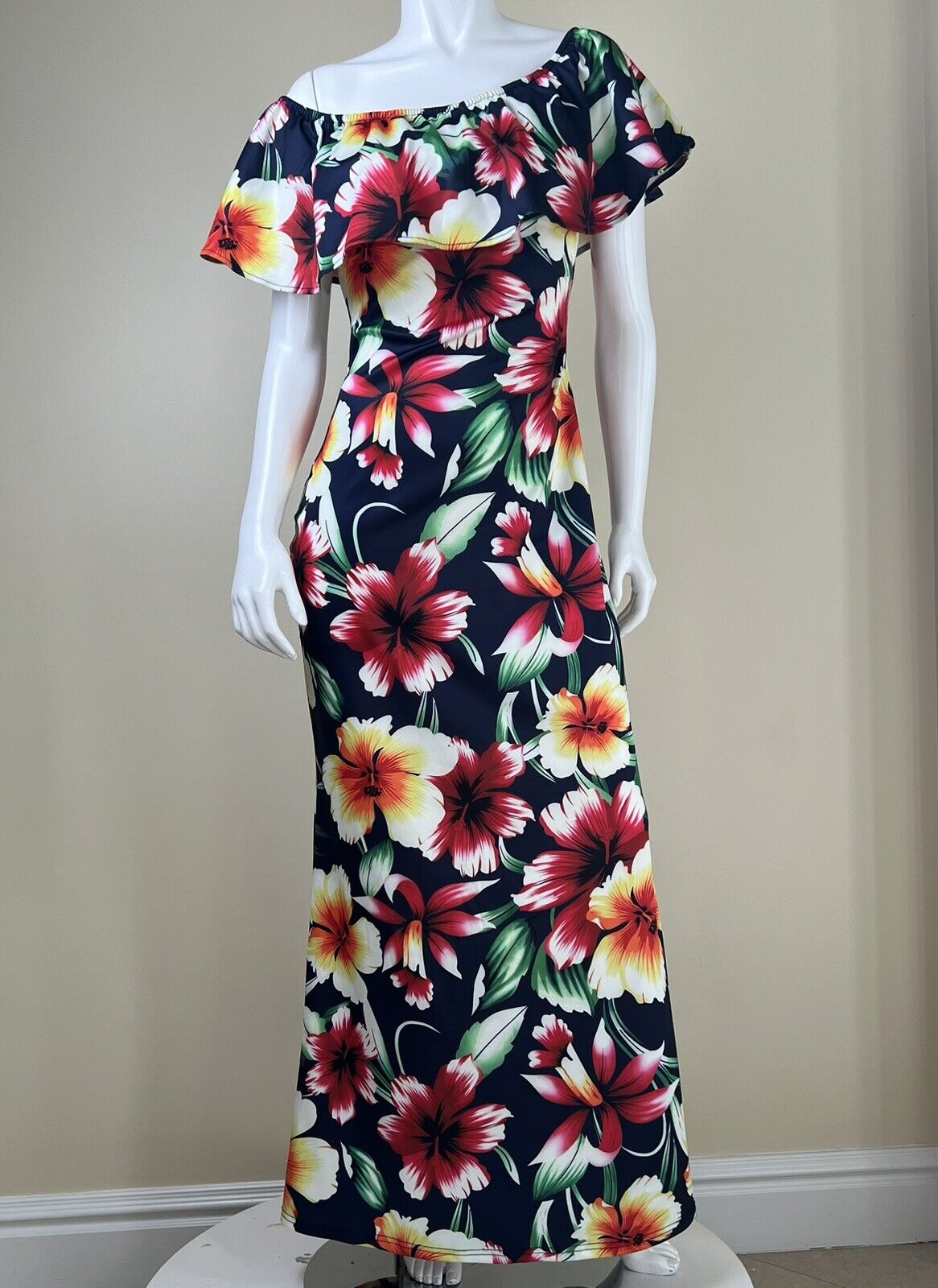 Women’s Floral Maxi Long Dress Tropical Sz L