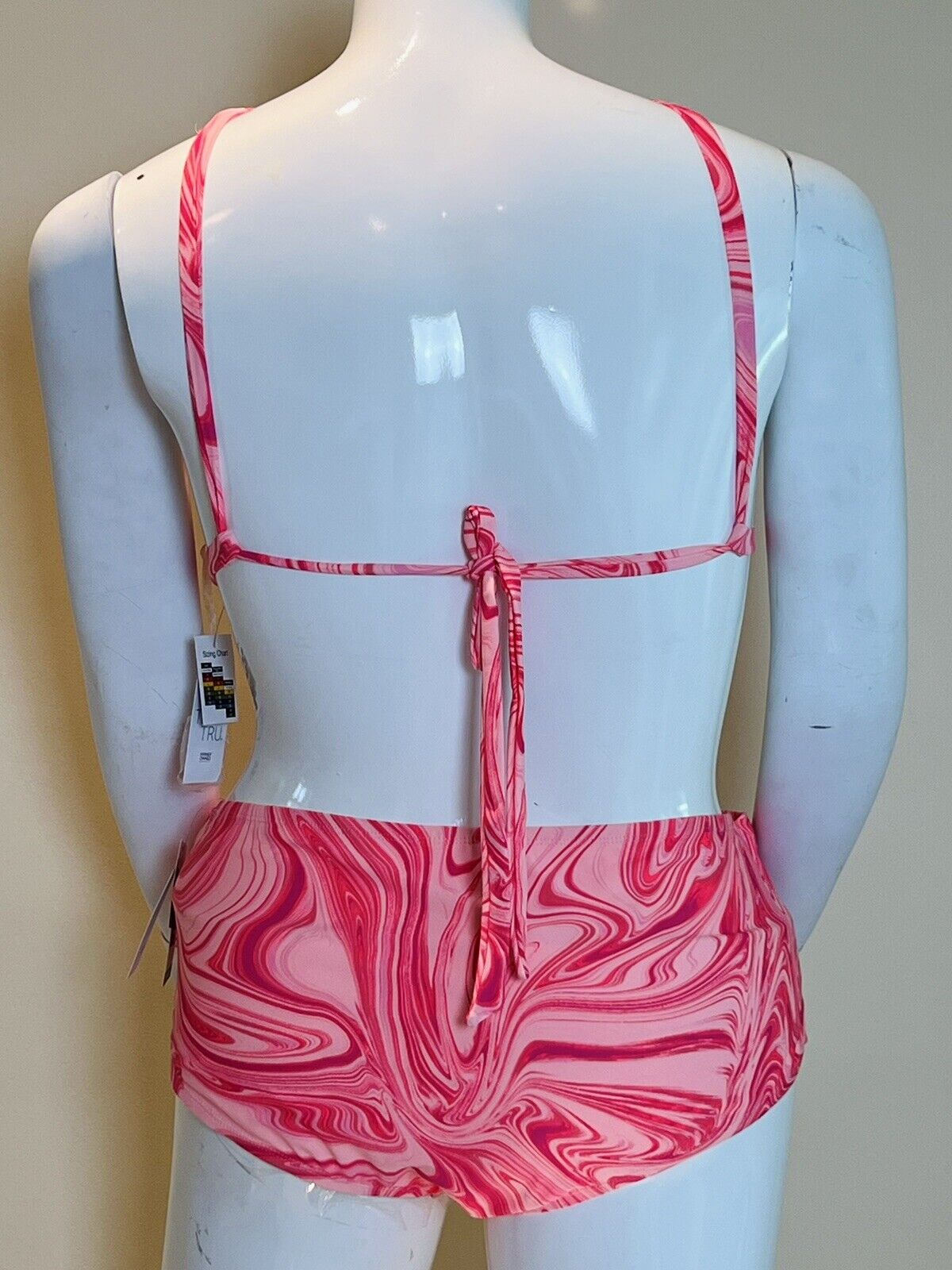 Time and Tru Women’s Pink Swirl Cross Front Convertible Back Bikini Sz XL