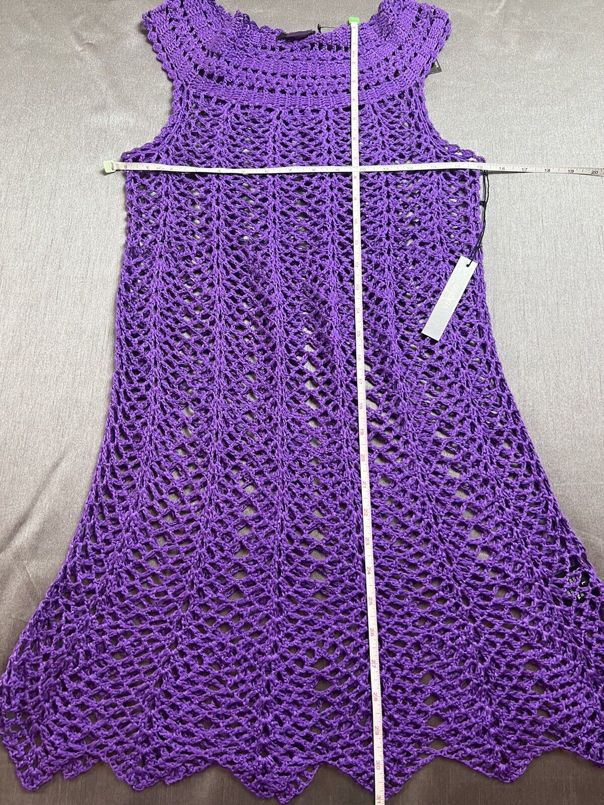 Vertigo Women’s Purple Crochet Top Sz L Sleeveless Knit Blouse