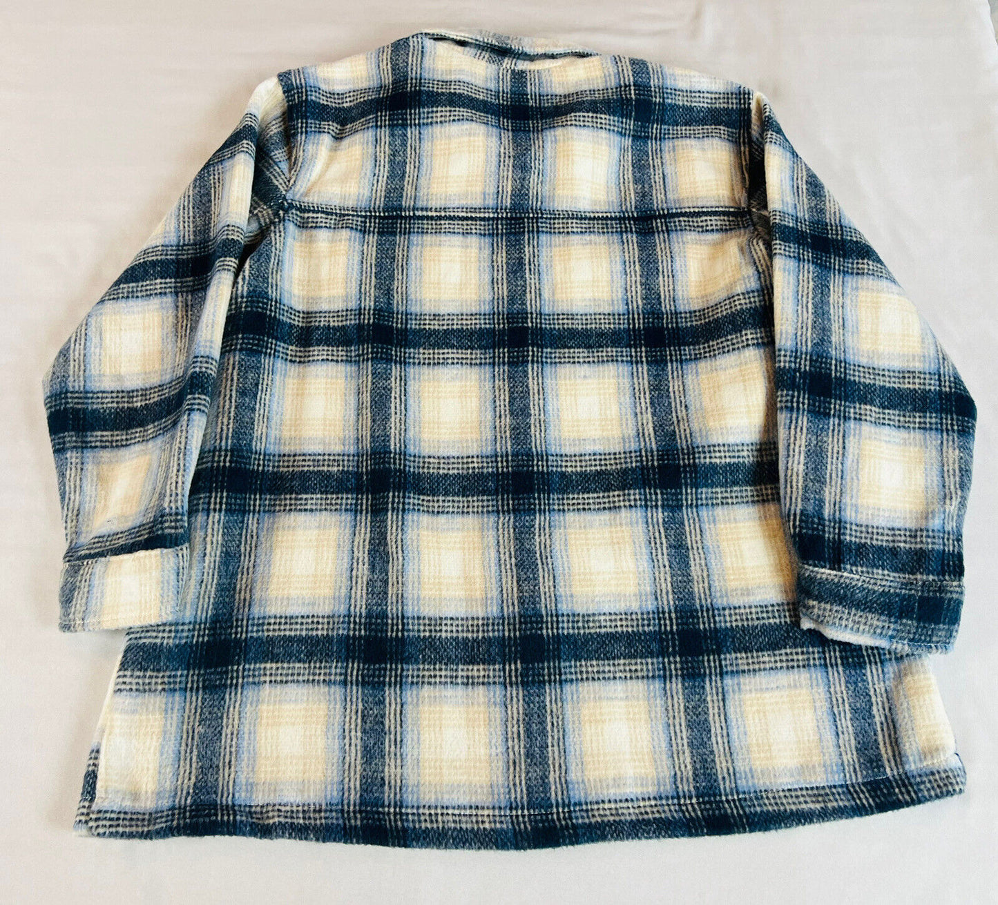 Time & Tru Women's Soft Fleece Shirt Jacket Size L Plaid Ivory Blue