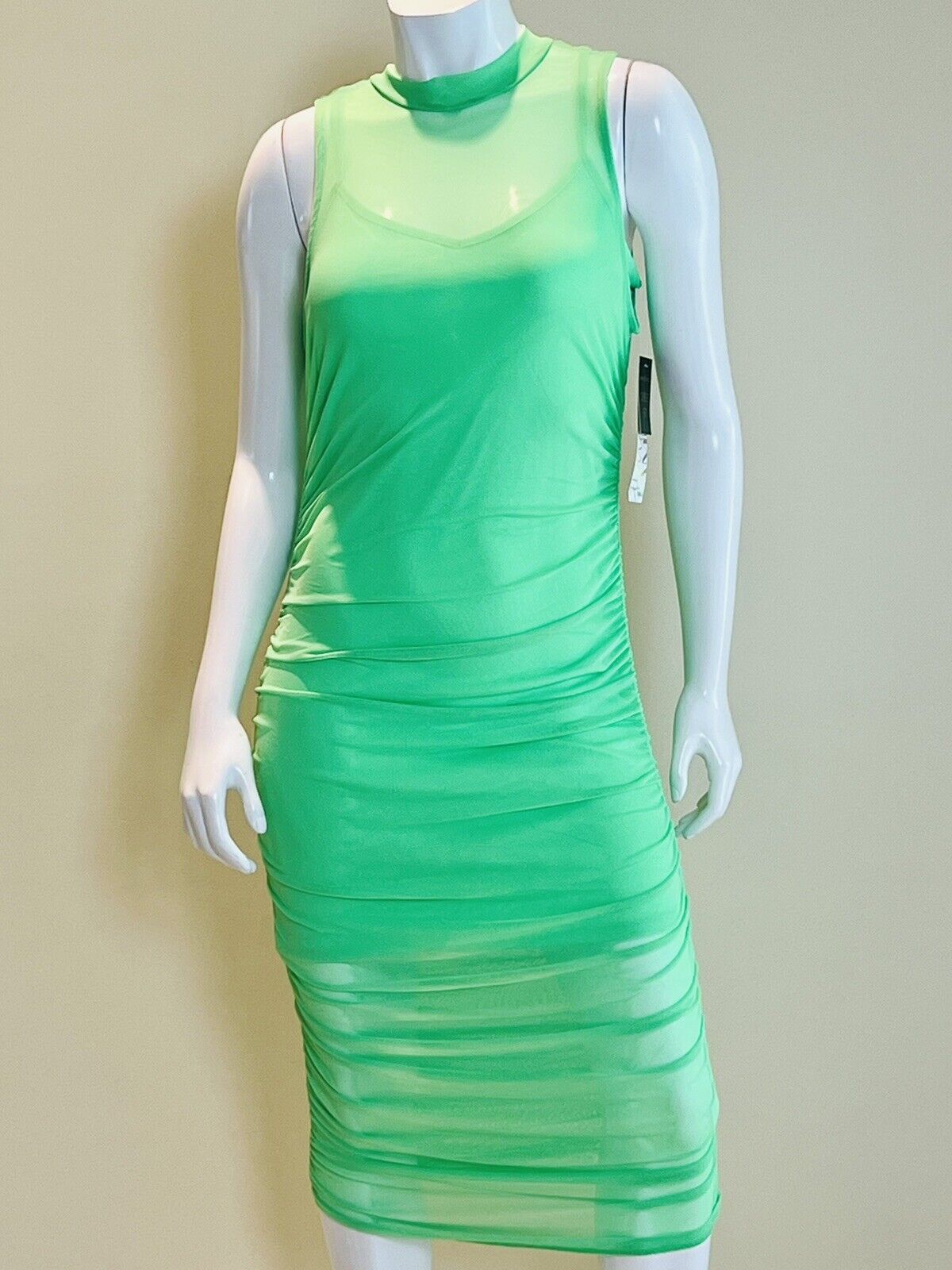 Almost Famous Women's 2 Piece Dress Neon Green Mesh Sz L  (7)