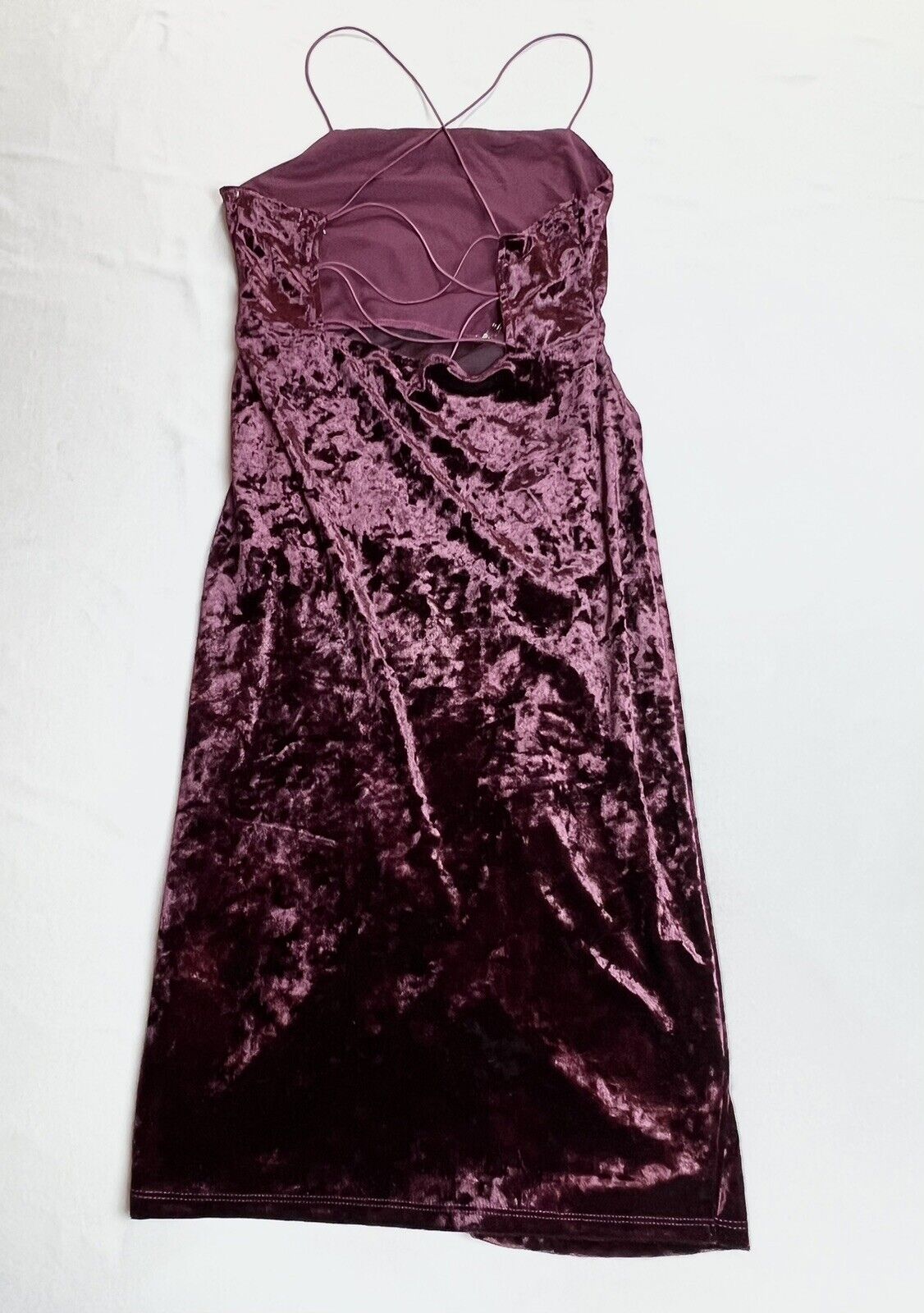 Almost Famous Women’s Velvet Marron Burgundy Strappy Faux Wrap Dress Sz L